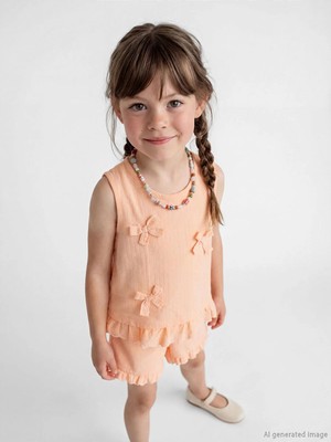 LC Waikiki Lcw Kids Mercan Fiyonklu Kız Çocuk Bluz ve Şort