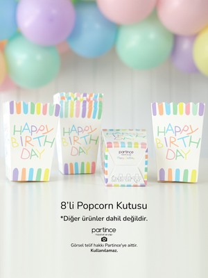 Partince 8 Adet Makaron Happy Birthday Tema Popcorn Mısır Kutusu