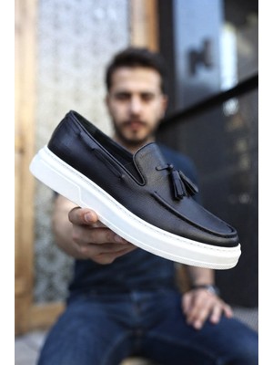 Zerenyus Loafer-X Yüksek Kalite Premium Bağcıksız Günlük Erkek Loafer Siyah Beyaz