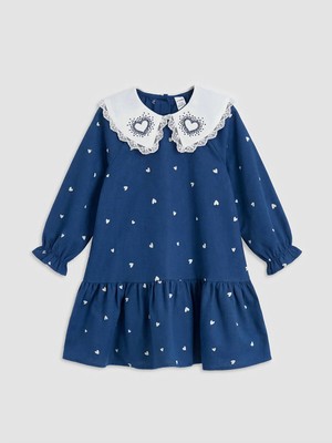 LC Waikiki Lcw Kids Lacivert Bebe Yaka Taşlı Kız Çocuk Fırfırlı Elbise