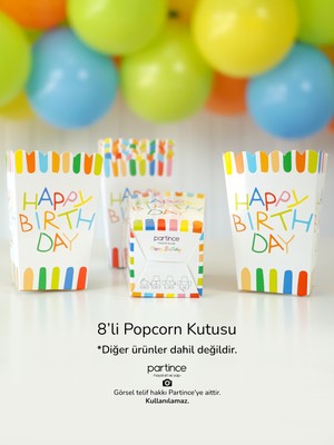Partince 8 Adet Pastel Summer Happy Birthday Tema Popcorn Mısır Kutusu