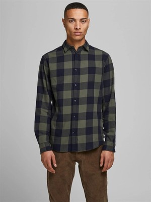 Jack & Jones Jjegıngham Twıll Shırt L/s Noos Olive