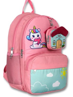 Ümit Çanta Cennec 5051 (Unicorn - Pembe Yeşil - Kız Çocuk) Okul Çantası - Sevimli Anahtarlık Dahil
