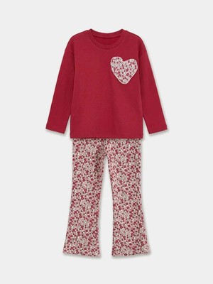 LC Waikiki Lcw Kids Mürdüm Çiçek Desenli Kız Çocuk Sweatshirt ve Tayt