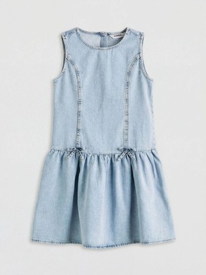 LC Waikiki Lcw Kids Mavi Fiyonk Detaylı Kız Çocuk Jean Elbise