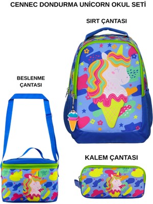 Ümit Çanta Cennec Dondurma Unicorn 3’lü Set – Sırt Çantası, Beslenme Çantası ve Kalem Kutusu