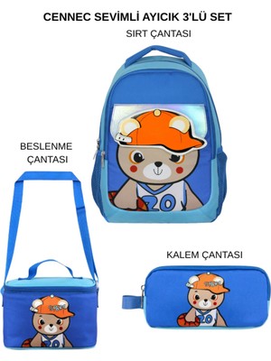 Ümit Çanta Cennec Sevimli Ayıcık Sırt Çantası – Beslenme Çantası – Kalem Çantası 3'lü Set
