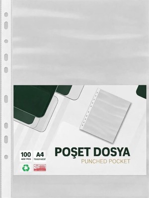 Şeffaf Poşet Dosya 100 Adet – Delikli, Klasör Uyumlu (A4)