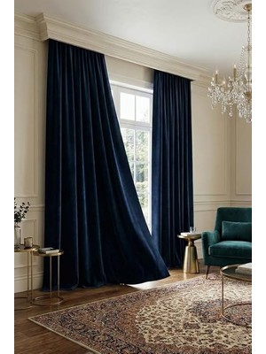 Evdepo Home Blackout Fon PERDE,%100 Karartma, Isı Yalıtımlı, Pilesiz, Lacivert, Tek Kanat 60 x 2