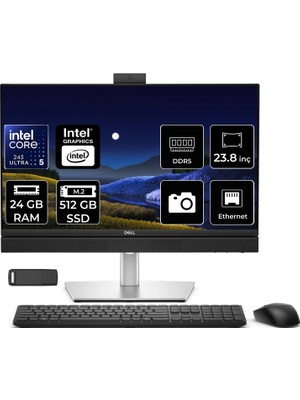 Dell Pro 24 Plus QB24250 Intel Core Ultra 5 245 24GB Ram 512GB SSD Intel Graphics 23.8" Full Hd (1920X1080) 100Hz Freedos BTO101-QB24250P314 Siyah All In One Bilgisayar + Per4 USB Bellek