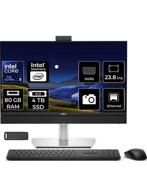 Dell Pro 24 Plus QB24250 Intel Core Ultra 5 245 96GB Ram 256GB SSD Intel Graphics 23.8" Full Hd (1920X1080) 100Hz Freedos BTO101-QB24250P349 Siyah All In One Bilgisayar + Per4 USB Bellek