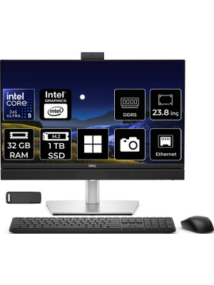 Dell Pro 24 Plus QB24250 Intel Core Ultra 5 245 32GB Ram 2tb SSD Intel Graphics 23.8" Full Hd (1920X1080) 100Hz WIN11 Pro BTO101-QB24250P522 Siyah All In One Bilgisayar + Per4 USB Bellek