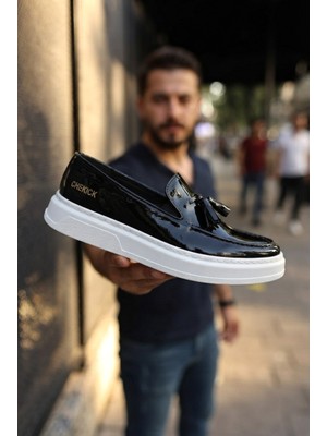 Zerenyus Loafer-X Yüksek Kalite Premium Bağcıksız Günlük Erkek Loafer Siyah Beyaz Rugan