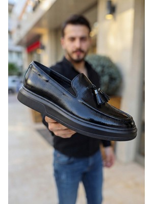 Zerenyus Loafer-X Yüksek Kalite Premium Bağcıksız Günlük Erkek Loafer Siyah Rugan