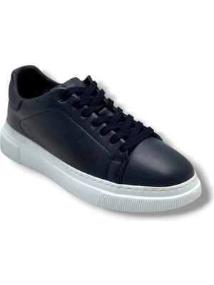Cakgo 414-26 Hakiki Deri Anatomik Bağcıklı Erkek Sneaker Lacivert Beyaz