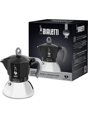 Bialetti - Indüksiyon Siyah: 2 Cups Ocak Üstü Espresso Pişirici - 100ML - Alt Hazne: Dış Paslanmaz Ç