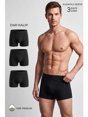 Mısırlı Erkek Pamuklu Slim Fit  Klasik Üçlü Boxer Siyah