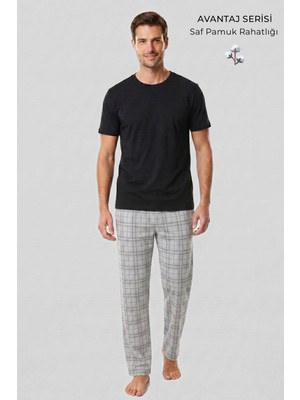 Mısırlı Erkek Pamuk Ekoseli Alt Pijama Gri
