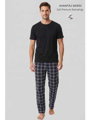 Mısırlı Erkek Pamuk Ekoseli Alt Pijama Saks
