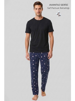 Mısırlı Erkek Geometrik Desen Alt Pijama Lacivert