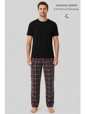 Mısırlı Erkek Pamuk Ekoseli Alt Pijama Oranj