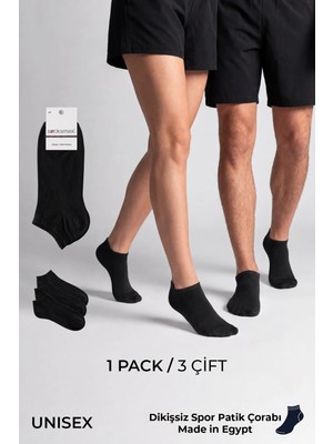 Socksmax Unisex Pamuklu Dikişsiz Üçlü Patik Çorap Siyah