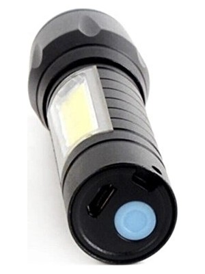Eco Lounge USB Şarjlı Zoomlu Mini El Feneri Q5 Güçlü Işık Yan Cob LED Sos Mod Kutulu Şarj Kablolu Set