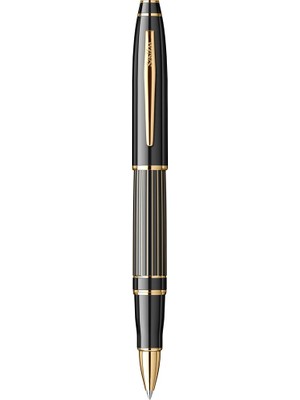 Scrikss - Wizdesign 350L Roller Kalem Çizgi Desenli Siyah Altın M Uç (Ömür Boyu Garantili-Kutulu-Kişiye Özel)