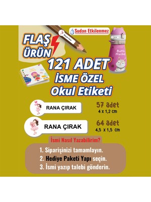 Yunus Copy Okul Etiketi Kalem Defter Etiketi Balonlu Kız Özel Isim Yazılabilen Etiket - 121ADET