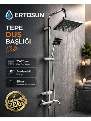 Dihamer Lüks Kare Gümüş Robot Yağmurlama Tepe Duş Başlığı Seti