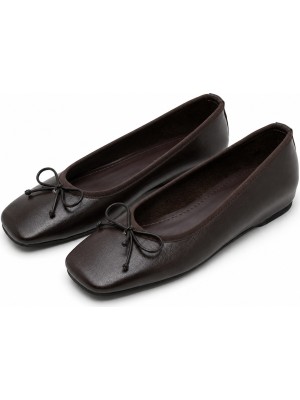 Patron Shoes Kadın Gizli Ökçeli Babet Kare Burun Fiyonk Detaylı Günlük Rahat Ayakkabı