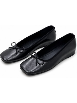 Patron Shoes Kadın Gizli Ökçeli Babet Kare Burun Fiyonk Detaylı Günlük Rahat Ayakkabı
