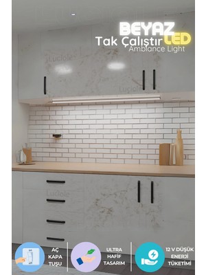 St. Morritz Mutfak Tezgah Altı LED Işık Aç Kapa Beyaz Bar Yapışkanlı 1 Metre - Abajur Mtabjrb2