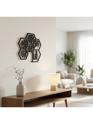 Bezos Hayat Ağacı Duvar Tablosu Mdf Lazer Kesim Altıgen Geometrik Modern Duvar Süsü