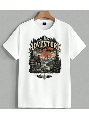 Adventure Is Calling Dag Unisex Erkek Kadın Oversize Tişört Beyaz