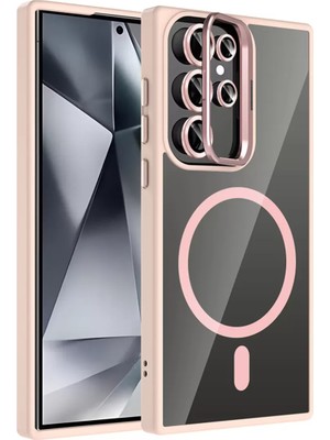 Bezos Galaxy S25 Ultra Remim Lensli Magsafe Standlı Kapak - Pembe