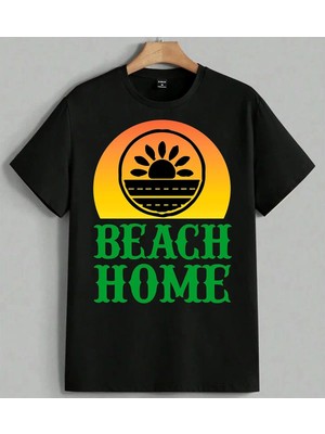 Beach Home Gunus Horizon Baskılı Unisex Oversize Tişört Siyah