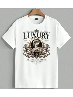 Luxury Society Premium Tasarim Unisex Erkek Kadın Oversize Tişört Beyaz