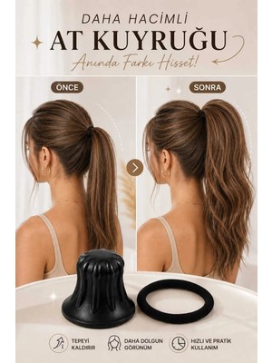 Invictus Design Kadın Siyah Lastik Toka Hediyeli At Kuyruğu Saç Şekillendirici Hacim Verici Dolgunlaştırıcı Volüm Ponytail Hair Aksesuar Pratik Aparat 2'li Set