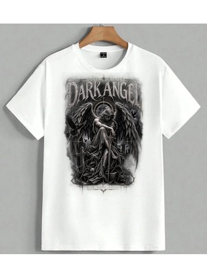 Darkanger Karanlik Melek Metal Unisex Erkek Kadın Oversize Tişört Beyaz