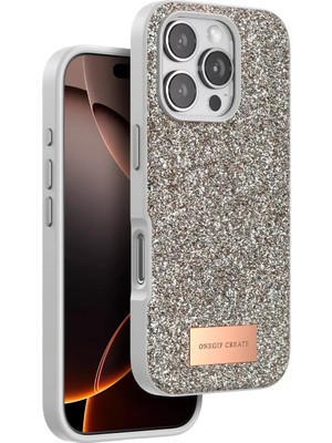 Bezos iPhone 16 Pro Bright Simli Kapak - Çöl Titanyum