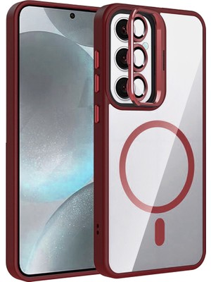 Bezos Galaxy S24 Fe Remim Lensli Magsafe Standlı Kapak - Bordo