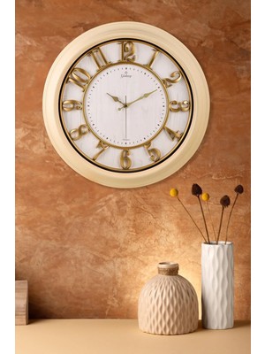St. Morritz Premium Serisi Eskitme Kabartma Kadranlı 50 cm Duvar Saati Beyaz