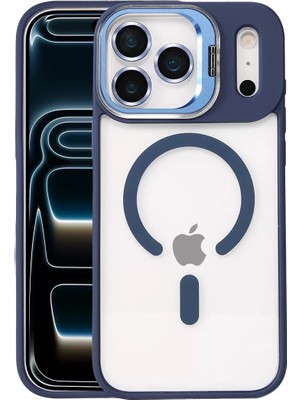 Bezos iPhone 17 Pro Remim Lensli Magsafe Standlı Kapak - Lacivert