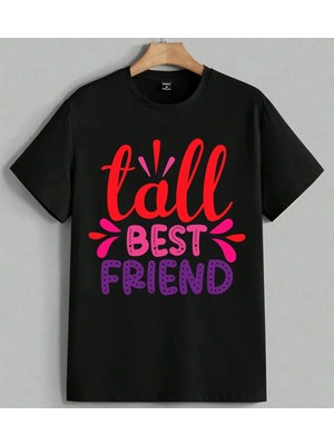Call Best Friend Renkli Yazi Baskılı Unisex Erkek Kadın Oversize Tişört Siyah