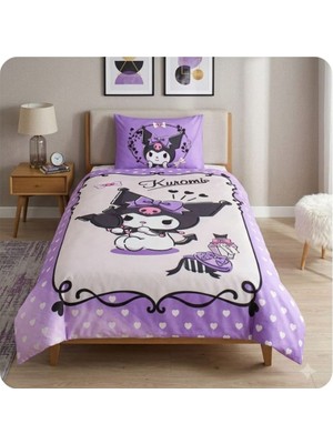 Taç Lisanslı Kuromi ( 120 x 200 cm Lastikli Çarşaflı ) Tek Kişilik Nevresim Takımı