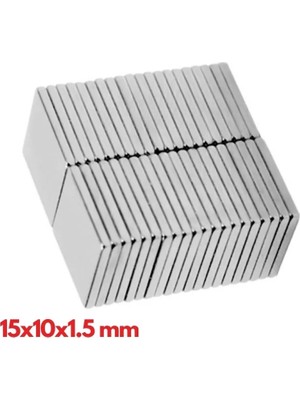 Alkasaz 10 Adet 15X10X1.5 mm Köşeli Neodyum Mıknatıs N35 Magnet Dayanıklı Nikel Kaplama