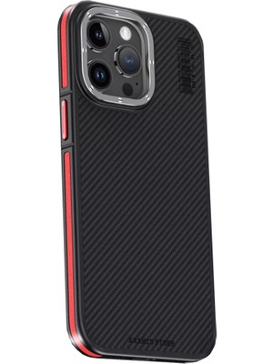Bezos iPhone 15 Pro Max Kılıf Aramid 600D Kevlar Karbon Fiber Magsafe Kapak - Kırmızı