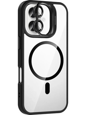 Bezos iPhone 17 Remim Lensli Magsafe Standlı Kapak - Siyah