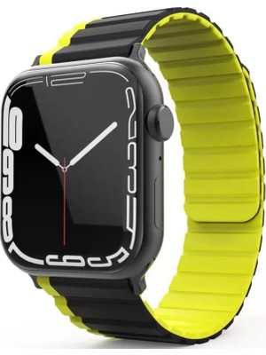 Bezos Watch 42MM Mo-Wb1 Çift Renk Mıknatıslı Silikon Kordon - Siyah-Sarı